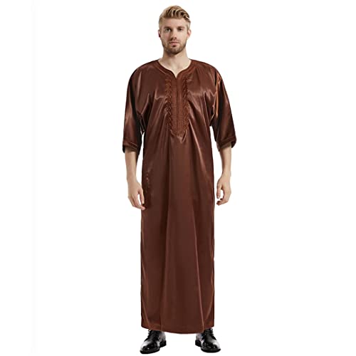 Ramadan Muslimisches Kleid Abayas Dubai Kaftan Satin Robe Stripes Islamisches Kostüm Kurzarm Jubba Thobe für Herren Nahen Osten von HEYDHSDC