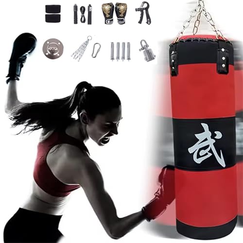 Boxsack,Boxsack Hängend,boxsack Set Erwachsene,15-in-1 Heavy Duty Boxsack, Mit dickerer Kette kann 360° gedreht werdenGeeignet für Muay Thai Boxen und Sparring(ungepolstert) (80cm) von HEYOUTH