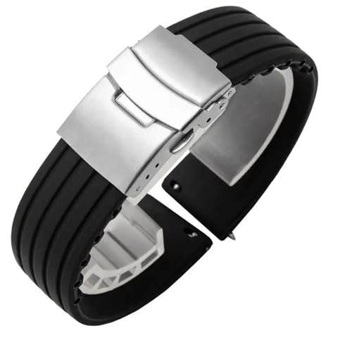 HFBZVAFC 20mm 22mm Quick Release Silikon Uhr Band Smart Uhr Band for Männer Und Frauen Ersatz Gummi Sport Uhr Band(Black+Silver 1,18mm) von HFBZVAFC