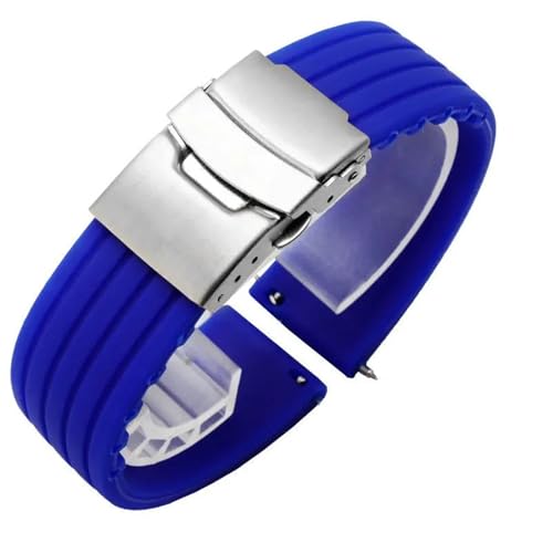 HFBZVAFC 20mm 22mm Quick Release Silikon Uhr Band Smart Uhr Band for Männer Und Frauen Ersatz Gummi Sport Uhr Band(Blue+Silver 1,18mm) von HFBZVAFC