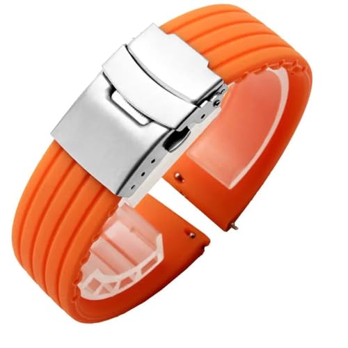 HFBZVAFC 20mm 22mm Quick Release Silikon Uhr Band Smart Uhr Band for Männer Und Frauen Ersatz Gummi Sport Uhr Band(Orange+Silver,22mm) von HFBZVAFC