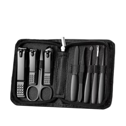 HFBZVAFC 9-teiliges Maniküre-Set, Nagelknipser for den Haushalt, Ohrstöpsel, Spitze Schaufel, Pediküre-Werkzeuge(Black Pull Bag Set of 9) von HFBZVAFC