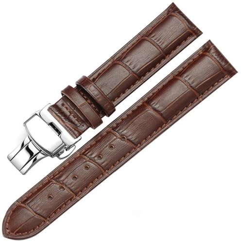 HFBZVAFC Schmetterlingsschnalle Lederarmband Ersatzarmband 14mm 16mm 18mm 19mm 20mm 21mm 22mm 24mm echtes Lederschalenarmband(Brown,20mm) von HFBZVAFC