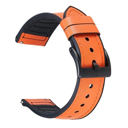 HFBZVAFC Silikon + Echtleder Neues Schnellverschluss-Uhrenarmband Universal 20/22 mm Intelligentes Schnellverschluss-Uhrenarmband Metalldornschließe Uhrenarmband Schwarz Braun(Orange,22mm) von HFBZVAFC