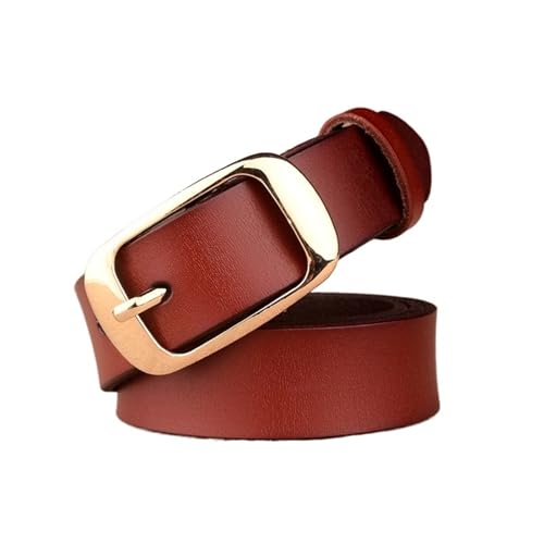 HFBZVAFC Women's Belts Casual Versatile Women's Simple Genuine Leather Belts Women's Belts Pin Buckle Belts Jeans Belts(120cm,Gold+Red Brown) von HFBZVAFC