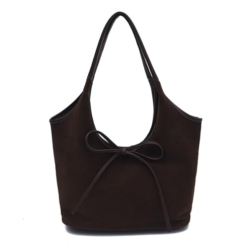 HFDHD Elegante Schultertasche mit Schleife für Damen, PU-Leder-Tragetasche mit Schleife, modische, einfarbige Tasche mit großem Fassungsvermögen für den täglichen Gebrauch (Coffee) von HFDHD