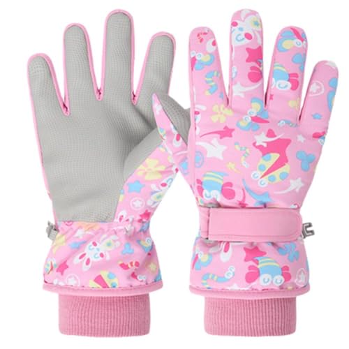 HFSAZJ Wasserdichte Kinder-Winterhandschuhe, Cartoon-Handschuhe für kaltes Wetter, mit Fleece gefüttert, Ski-, Fahrradhandschuhe für Mädchen, Skifahren, Snowboarden (Rosa, S) von HFSAZJ