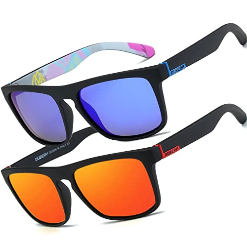 HGDGears Polarisierte Brille für Herren und Damen, Autofahren, Radfahren, Angeln, Retro-Sonnenbrille, UV-Schutz, B-2er-Pack (Tiefblau+Rot HGDGears Polarisierte Brille für Herren und Damen, Autofahren, Radfahren, Angeln, Retro-Sonnenbrille, UV-Schutz, B-2er-Pack (Tiefblau+Rot von HGDGears
