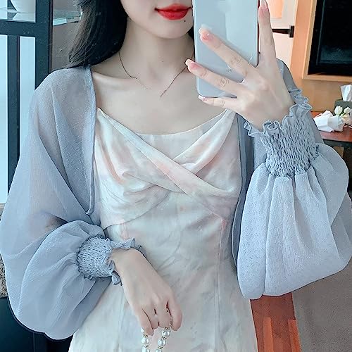 Bolero Damen Festlich,Bolero Für Damen, Chiffon-Spitze, Kurzes Oberteil, Elegantes Ballon-Langarm-Cardigan, Vorne Offen, Durchsichtig, Schulterjacke, Umhang, Abendparty, Überzug Für Kleider, Grau, X Bolero Damen Festlich,Bolero Für Damen, Chiffon-Spitze, Kurzes Oberteil, Elegantes Ballon-Langarm-Cardigan, Vorne Offen, Durchsichtig, Schulterjacke, Umhang, Abendparty, Überzug Für Kleider, Grau, X von HGJH