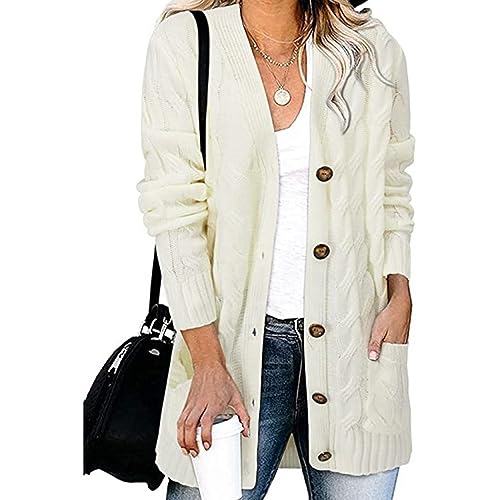 Damen Strickjacke Langarm,Damen Cardigan Mit Knöpfen Langärmelig Aran Zopfmuster Grobe Strickjacke Mittellang Baggy Slouch Cardigans V Ausschnitt Pullover Oberteil Kurzpullover Streetwear Aprikose M Damen Strickjacke Langarm,Damen Cardigan Mit Knöpfen Langärmelig Aran Zopfmuster Grobe Strickjacke Mittellang Baggy Slouch Cardigans V Ausschnitt Pullover Oberteil Kurzpullover Streetwear Aprikose M von HGJH