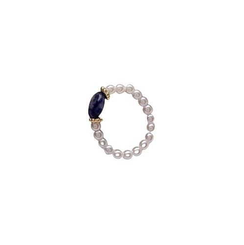 HGJH Verstellbare Ringe für Frauen, Mode kleine Süßwasserperlen Perlen Ringe für Frauen blauer Sandstein handgefertigt verstellbare Naturstein Geschenkringe Partygeschenk für Mädchen von HGJH