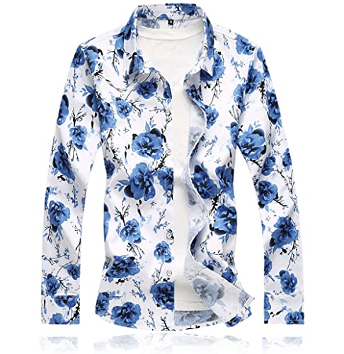 Hawaii Hemd, Herrenhemd Große Größe Blaue Rosenblütenblätter Drucken Hawaiihemd Kubanischer Kragen Weiße Lange Ärmel Button-Down-Weiches Strandhemd Henley-Hemd Für Männer Jungen, 4XL Hawaii Hemd, Herrenhemd Große Größe Blaue Rosenblütenblätter Drucken Hawaiihemd Kubanischer Kragen Weiße Lange Ärmel Button-Down-Weiches Strandhemd Henley-Hemd Für Männer Jungen, 4XL von HGJH