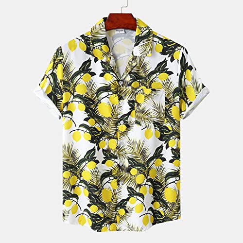 Hawaii Hemd Männer, Funky Shirt Lemon Leaves Print Hawaiihemd Kubakragen Weiß Kurzarmhemd Button Down Front Top Weiches Herren Strandhemd Für Herren,3XL Hawaii Hemd Männer, Funky Shirt Lemon Leaves Print Hawaiihemd Kubakragen Weiß Kurzarmhemd Button Down Front Top Weiches Herren Strandhemd Für Herren,3XL von HGJH
