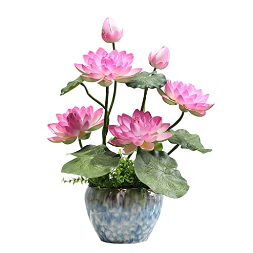 HGJHJJHK Künstliche Blume mit Topf, Orchideen-Simulation, Lotus-Dekoration mit Vase, künstliche Blumen, Dekoration, künstliche Pflanze, Topf-Arrangement, künstliche Blume mit Vase, Orchidee (Rosa) von HGJHJJHK