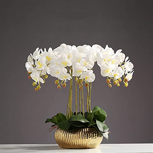 Künstliches Blumen-Set, Schmetterlings-Orchideen-Kunstblumen-Arrangement mit goldener Vase, künstliche PU-Blumen mit echtem Touch, Phalaenopsis-Bonsai für Hochzeit, Party, Heimdekoration, schöne Kunst von HGJHJJHK