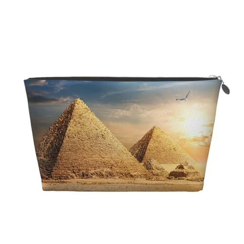 HGSLQDEE Reise-Kulturbeutel, ägyptische Pyramide in Wüste bedruckt, aus Leder, tragbare Reise-Kosmetiktasche, Aufbewahrungstasche, silber, Einheitsgröße von HGSLQDEE