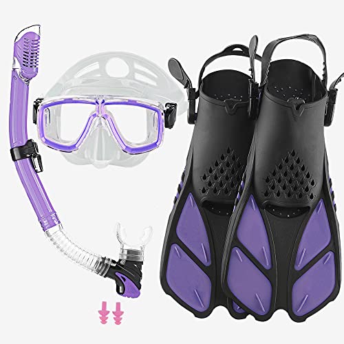 Erwachsene Maske Schnorchelflossen Set, Schnorchelausrüstung für Erwachsene mit Flossen, Schnorchelsets mit Flossen, Erwachsene Anti Leak Scuba Gear mit verstellbaren Flossen Tauchmaske Full Dry Top von HH HHAO SPORT