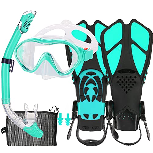 HH HHAO SPORT Schnorchelset Kinder mit Flossen, 180° Anti-Fog Panorama Weitblick Taucherbrille Kinder, Verstellbaren Schwimmflossen, Hochwertige Tauchermaske und Dry Top Schnorchel für Schwimmen von HH HHAO SPORT