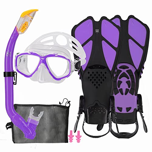 HH HHAO SPORT Schnorchelset Kinder mit Flossen, 180° Panorama Weitblick Taucherbrille Kinder, Verstellbaren Schwimmflossen, Hochwertige Tauchermaske und Dry Top Schnorchel, mit Tragetasche von HH HHAO SPORT