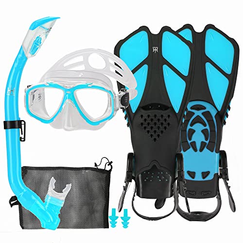 HH HHAO SPORT Schnorchelset Kinder mit Flossen, 180° Panorama Weitblick Taucherbrille Kinder, Verstellbaren Schwimmflossen, Hochwertige Tauchermaske und Dry Top Schnorchel, mit Tragetasche von HH HHAO SPORT