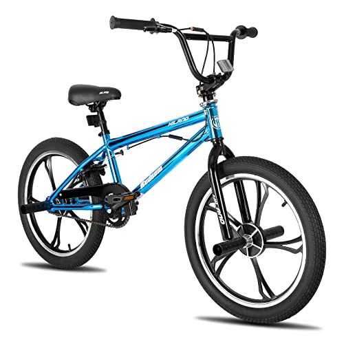 Hiland 20 Zoll 5 Speichen Kinder BMX Fahrrad für Jungen Mädchen ab 7 8 9 10 Jahre alt, 360 Grad Rotor Freestyle, 4 Pegs Single Speed Kinder BMX Fahrrad Blau von HH HILAND