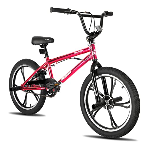 Hiland 20 Zoll 5 Speichen Kinder BMX Fahrrad für Jungen Mädchen ab 7 8 9 10 Jahre alt, 360 Grad Rotor Freestyle, 4 Pegs Single Speed Kinder BMX Fahrrad Rot von HH HILAND