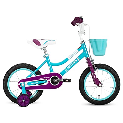 HILAND 12 Zoll Kinderfahrrad Jungen Mädchen 2 3 4 Jahren Fahrrad mit Stützräder Korb Handbremse Niedliches Design Lila und Blau von HH HILAND