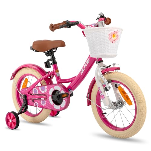 HILAND 12 Zoll Kinderfahrrad für Mädchen, Rosa Mädchenfahrrad mit Korb Stützrädern von HH HILAND