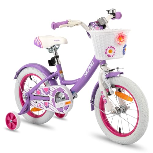 HILAND 14 Zoll Kinderfahrrad für Mädchen Fahrrad 3 4 5 6 Jahren mit Korb Stützräder Lila HILAND 14 Zoll Kinderfahrrad für Mädchen Fahrrad 3 4 5 6 Jahren mit Korb Stützräder Lila von HH HILAND