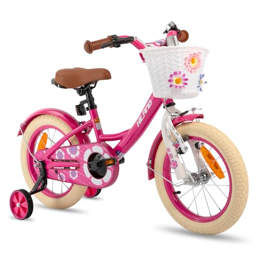 Hiland 14 Zoll Kinderfahrrad, 3 4 5 6 Jahren Mädchen Rosa Fahrrad mit Korb Stützräder von HH HILAND