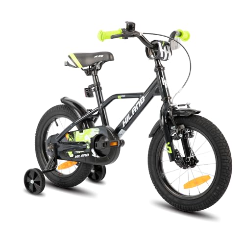 HILAND 16 Zoll Kinderfahrrad für Jungen 3 4 5 6 Jahre mit Stützrädern, Handbremse und Rücktrittbremse Schwarz/Grün HILAND 16 Zoll Kinderfahrrad für Jungen 3 4 5 6 Jahre mit Stützrädern, Handbremse und Rücktrittbremse Schwarz/Grün von HH HILAND