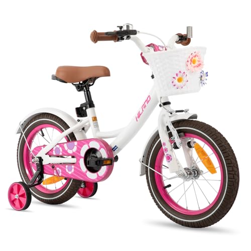 HILAND 16 Zoll Kinderfahrrad für Mädchen Fahrrad 4 5 6 Jahren mit Korb Stützräder Weiß von HH HILAND