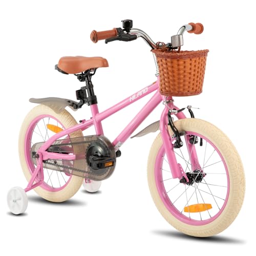 HILAND 16 Zoll Kinderfahrrad für Mädchen Jungen 4 5 6 7 Jahre mit Stützräder, Handbremse und Rücktrittbremse Korb Rosa HILAND 16 Zoll Kinderfahrrad für Mädchen Jungen 4 5 6 7 Jahre mit Stützräder, Handbremse und Rücktrittbremse Korb Rosa von HH HILAND