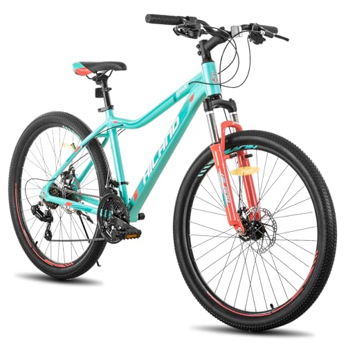 HILAND 26 Zoll Mountainbike, MTB mit Aluminiumrahmen 21 Gang Schaltung, Doppelscheibenbremse Lock-Out Federgabel Mountainbike für Damen und Mädchen, Mintgrün von HH HILAND