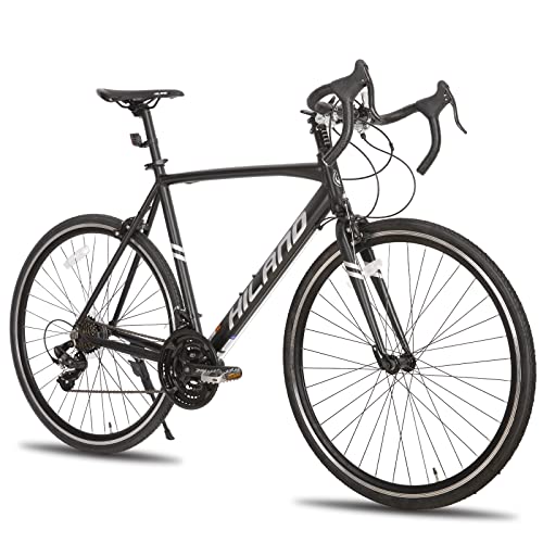 HILAND 700C Aluminium Rennrad Road Bike, Shimano 21 Gänge 28 Zoll schwarz Gravelbike für Herren & Damen 57cm von HH HILAND