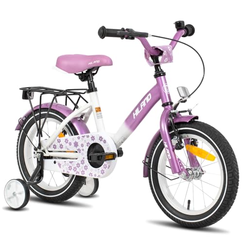 HILAND Lila 14 Zoll Kinderfahrrad für Mädchen 3,4,5 Jahre mit Stützräder Handbremse Rücktrittbremse Gepäckträger HILAND Lila 14 Zoll Kinderfahrrad für Mädchen 3,4,5 Jahre mit Stützräder Handbremse Rücktrittbremse Gepäckträger von HH HILAND