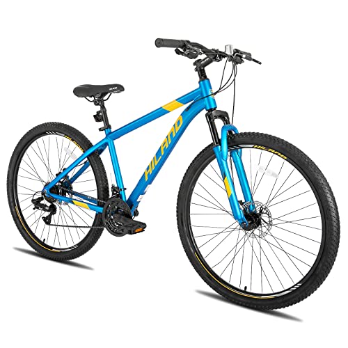 HILAND Mountainbike MTB Hardtail mit 29 Zoll Speichenrädern 431MM Aluminiumrahmen 21 Gang Schaltung Shimano-schaltwerk Scheibenbremse Federgabel Herren Damen blau von HH HILAND