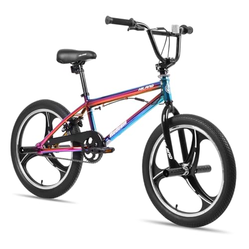 Hiland 20 Zoll 3 Speichen Kinder BMX Fahrrad für Jungen Mädchen ab 7-13 Jahre alt, 360 Grad Rotor Freestyle, 4 Pegs Kinder BMX Fahrrad, Regenbogen von HH HILAND