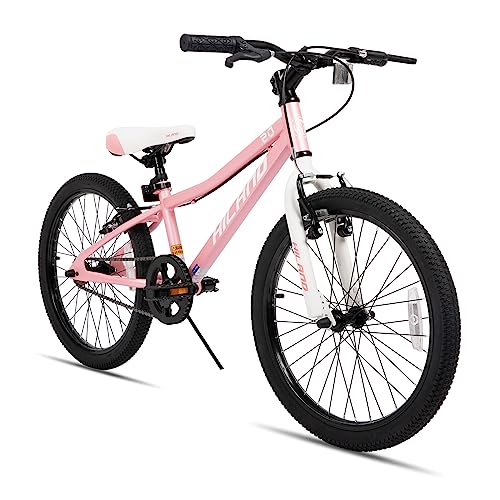 Hiland 20 Zoll Kinderfahrrad Jungen Mädchen, Mountainbike für 7 8 9 10 11 12 Jahre Kinder, V-Bremse Single Speed Rosa von HH HILAND