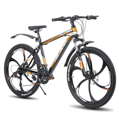 Hiland 26 Zoll Mountainbike MTB mit Aluminiumrahmen Scheibenbremse Federgabel 6 Speichenräder für Jugendliche Fahrrad Herren Damen Jungen Mädchen Orange von HH HILAND