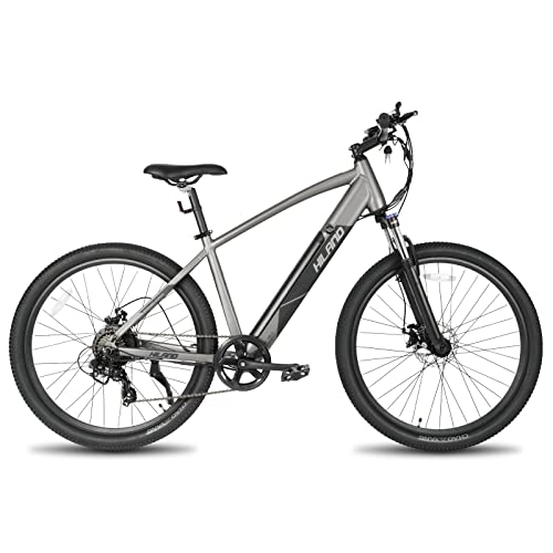 Hiland 27,5 Zoll Elektro Mountainbike, Aluminium Rahmen 7 Gang Elektro Pendelbike, 250W E Bike Scheibenbremse Federgabel mit 36V 10.4Ah Akku für Männer Grau von HH HILAND