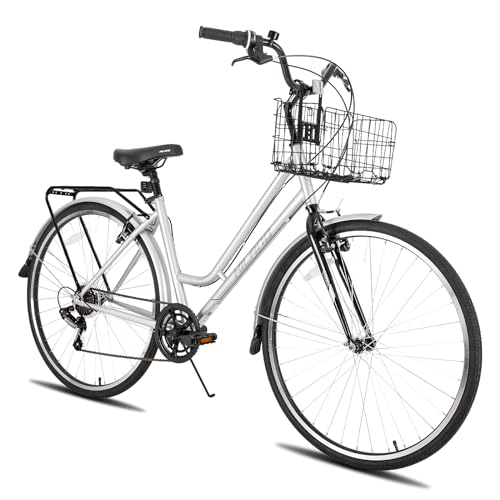 Hiland 700C Cityräder, 28 Zoll Urban City Pendler Fahrrad, Shimano 7 Gang Grau Damen Fahrrad, Hollandrad Hybrid Fahrrad für Männer Frauen von HH HILAND