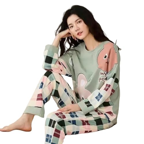 HHNNL Pyjama Damen Langarmpyjamas Herbst Und Winter Baumwolle Lose Große Tragekleidung Für Frauen-5-xl50-60 Kg von HHNNL