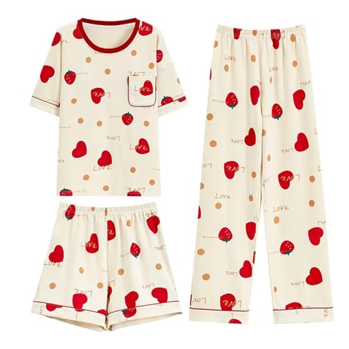 HHNNL Pyjama Damen Loungewear Pyjama Frauen Pyjama Set Cotton Kurzarmpyjama Für Frauen 3 Stück-dreiteils Set35206-m (35-48 Kg) von HHNNL