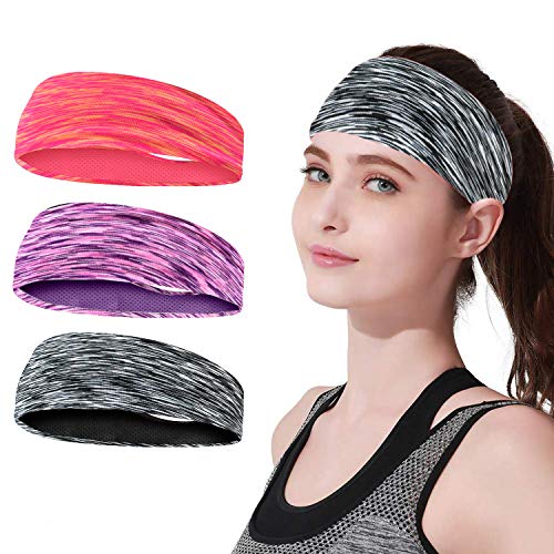 HHOOMY Stirnband Damen Sport,3 Stück Schweißband und Sport Stirnband Feuchtigkeitstransport Workout Schweißbänder für Damen Laufen, Cross Training, Yoga und Fahrradhelm von HHOOMY