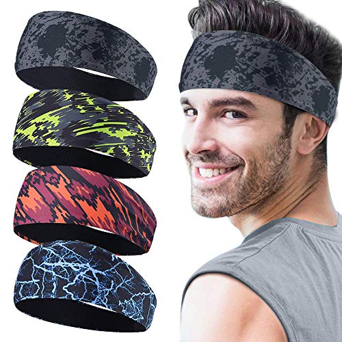 Sport Stirnband für Herren 4 Stück,Schweißband und Stirnband Sport Feuchtigkeitstransport Workout Schweißbänder für Laufen, Cross Training, Yoga und Fahrradhelm von HHOOMY