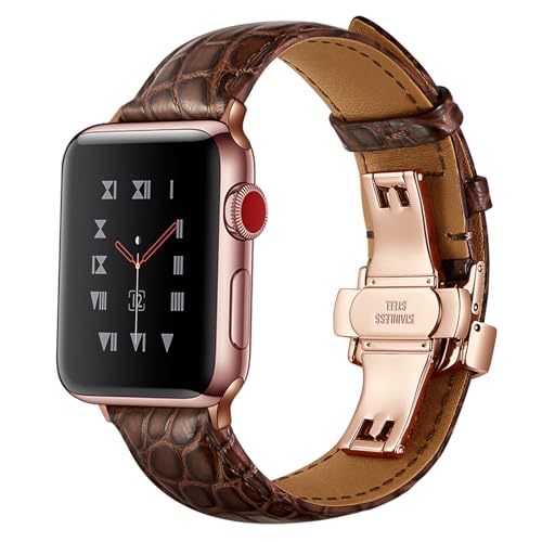 HHRZW Alligatorleder Armband Kompatibel mit Apple Watch Armband 44mm 45mm 49mm 42mm 40mm 41mm 38mm, für iWatch Ultra 2/Ultra SE Series 9 8 7 6 5 4 3 2 1,B2,38/40/41MM von HHRZW