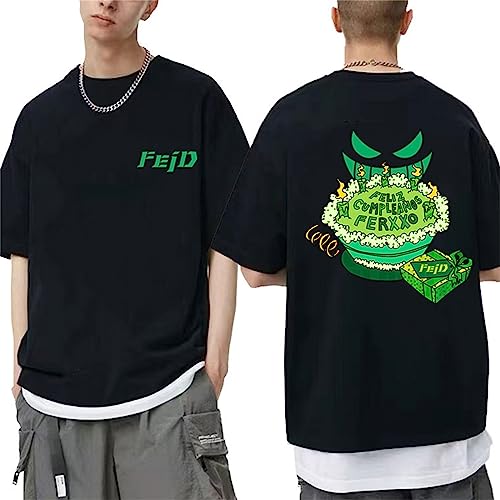 Feid Ferxxo T-Shirt Cartoon Print Lustige Kurzarm Männer Frauen Sommer Baumwolle Sweatshirt Mode Lässig Hip Hop Kleidung XS ~ 3XL-Black||XS von HIAPES