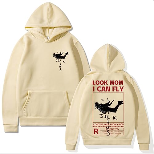 Kapuzenpullover Travis Scott Grafisches Sweatshirt Hip Hop Rapper 90er Jahre Retro Pullover, Frühling Herbst Herren Damen Mode Cactus Jack Graffiti Freizeitmantel Übergroße Jacke-Khaki||XS von HIAPES