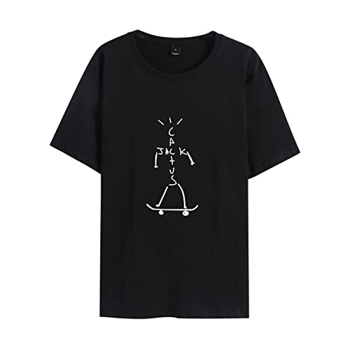 Kurzarm Sweatshirt Travis Scott Bedrucktes T-Shirt, Unisex Kurzarmpullover Rundhals Herren T Shirt Streetwear Casual Tops XS~3XL-Black||XS von HIAPES